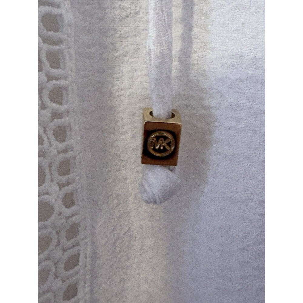 MICHAEL KORS White Cotton Short Sleeve Lace Up Eyelet Peasant Blouse Top L - Picture 5 of 8